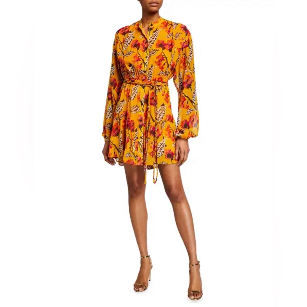 A.L.C. Jen Silk Floral Yellow Dress Size 12 - Picture 2 of 15